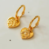 Lion Relief Love Drop Hoop Earrings - Gembea Jewelry