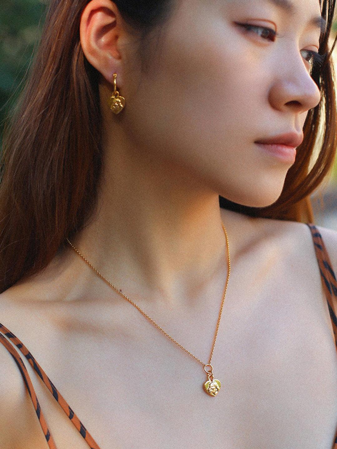 Lion Relief Love Drop Hoop Earrings - Gembea Jewelry