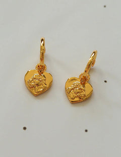 Lion Relief Love Drop Hoop Earrings - Gembea Jewelry