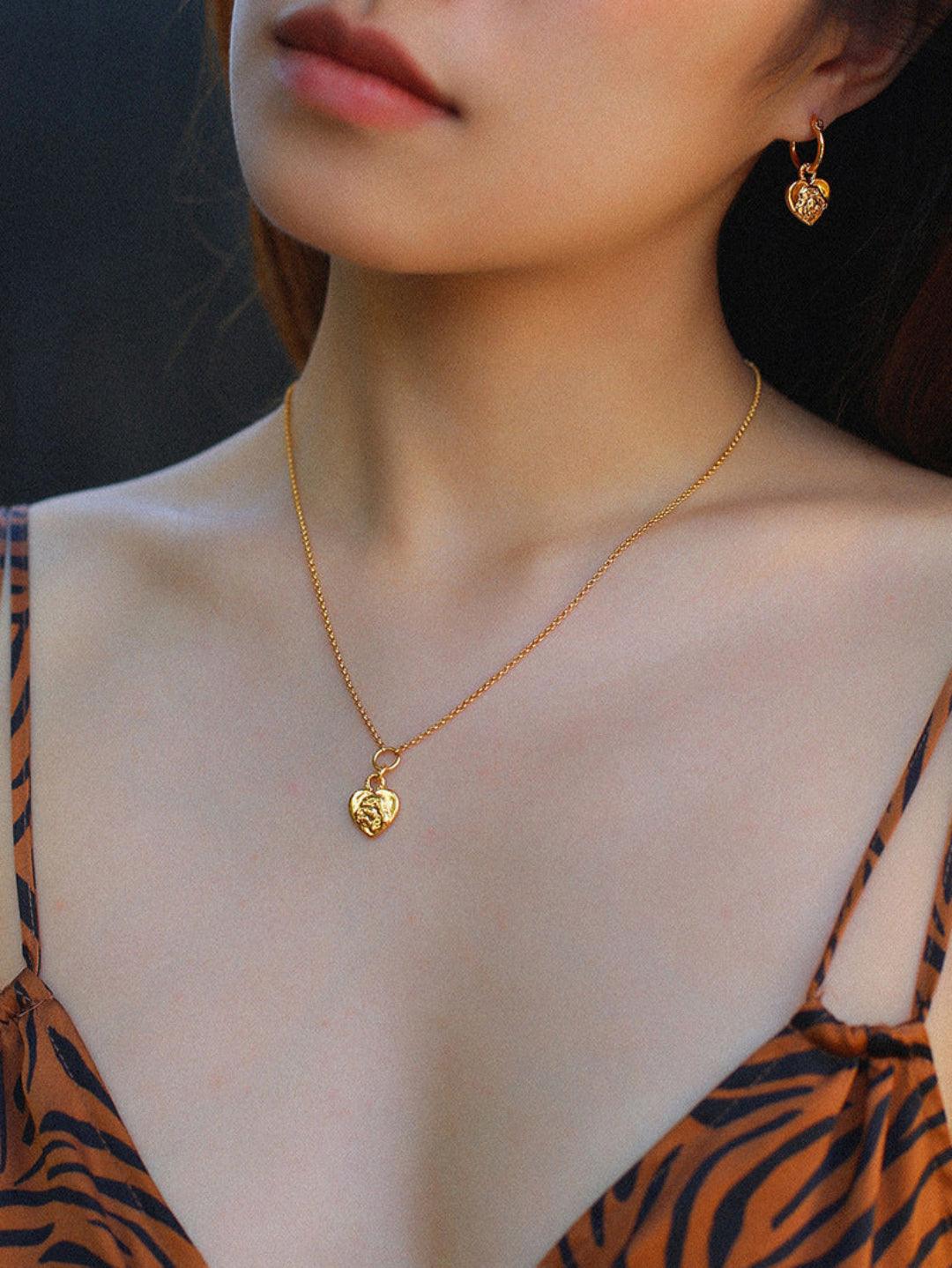 Lion Relief Love Drop Hoop Earrings - Gembea Jewelry