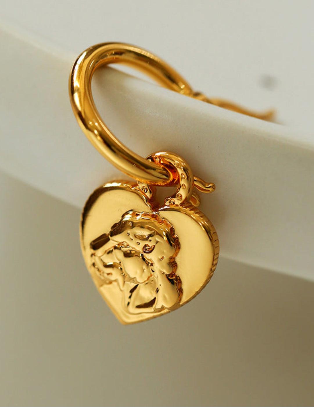 Lion Relief Love Drop Hoop Earrings - Gembea Jewelry