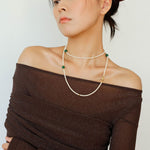 Long Artificial Pearl Green Agate Necklace-gembea jewelry