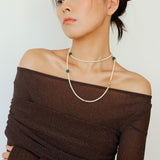 Long Artificial Pearl Green Agate Necklace-gembea jewelry