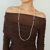 Long Artificial Pearl Green Agate Necklace-gembea jewelry