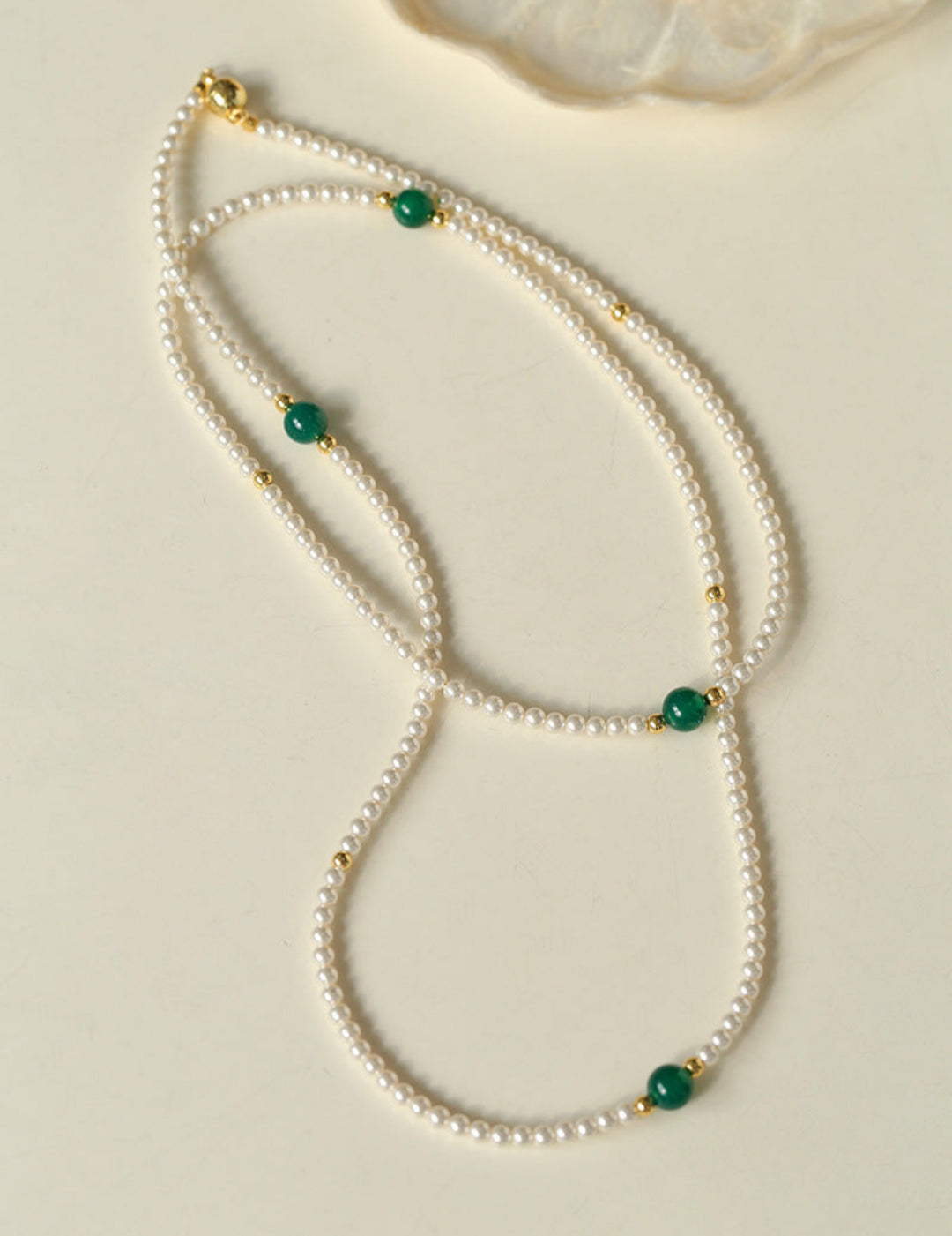 Long Artificial Pearl Green Agate Necklace-gembea jewelry