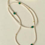 Long Artificial Pearl Green Agate Necklace-gembea jewelry