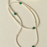 Long Artificial Pearl Green Agate Necklace-gembea jewelry
