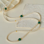 Long Artificial Pearl Green Agate Necklace-gembea jewelry