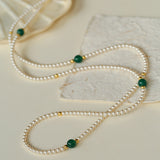 Long Artificial Pearl Green Agate Necklace-gembea jewelry