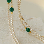Long Artificial Pearl Green Agate Necklace-gembea jewelry