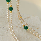 Long Artificial Pearl Green Agate Necklace-gembea jewelry