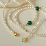 Long Artificial Pearl Green Agate Necklace-gembea jewelry