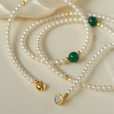 Long Artificial Pearl Green Agate Necklace-gembea jewelry