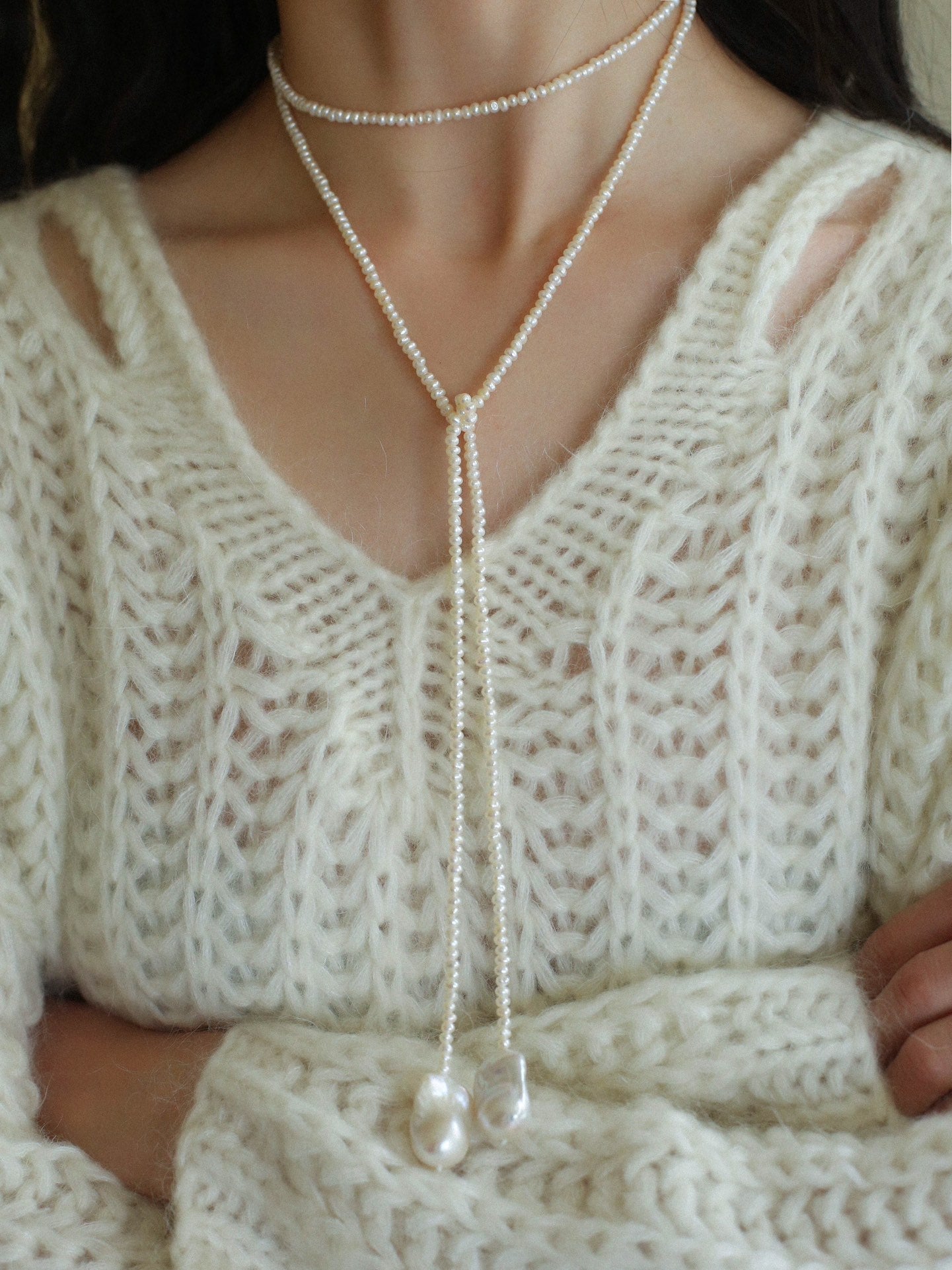 Long Baroque Pearl Beaded Necklace gembea jewelry