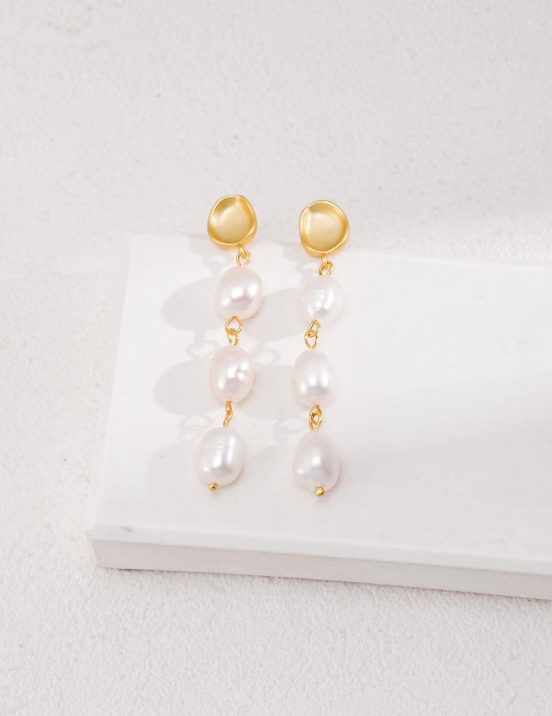 Baroque Pearl Long Pendant Earrings - Gembea Jewelry