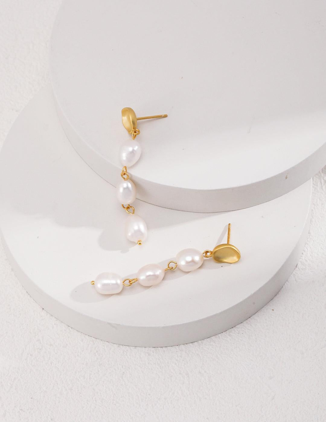 Baroque Pearl Long Pendant Earrings - Gembea Jewelry