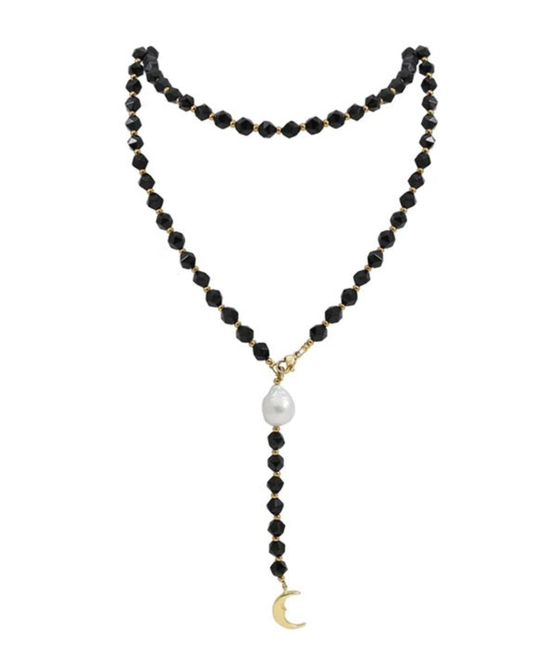 Long Black Agate Baroque Pearl Necklace gembea jewelry