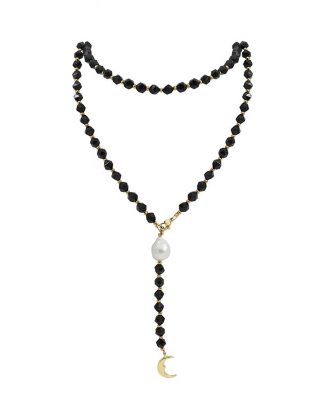 Long Black Agate Baroque Pearl Necklace gembea jewelry