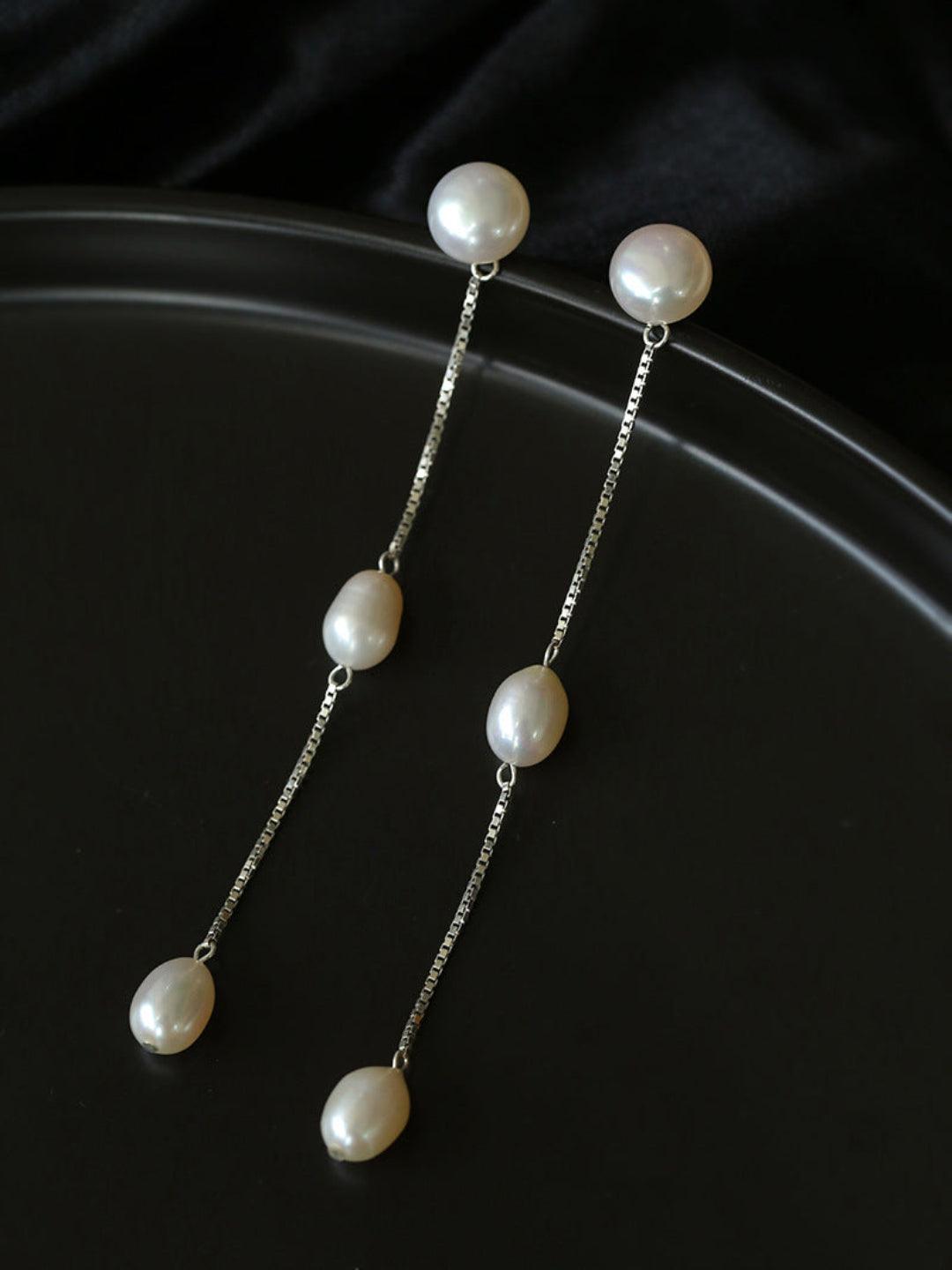 Galaxy Falls Series Tassel Pearl Earrings - Gembea Jewelry