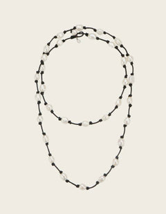 Long Leather Rope Natural Pearl Necklace gembea jewelry
