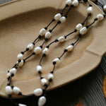 Long Handmade Leather Rope Natural Pearl Necklace - Gembea Jewelry