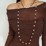 Long Handmade Leather Rope Natural Pearl Necklace - Gembea Jewelry