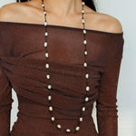 Long Handmade Leather Rope Natural Pearl Necklace - Gembea Jewelry