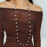 Long Handmade Leather Rope Natural Pearl Necklace - Gembea Jewelry