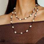 Long Handmade Leather Rope Natural Pearl Necklace - Gembea Jewelry