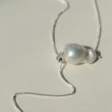 Long Pull Sterling Silver Chain Baroque Necklace - Gembea Jewelry