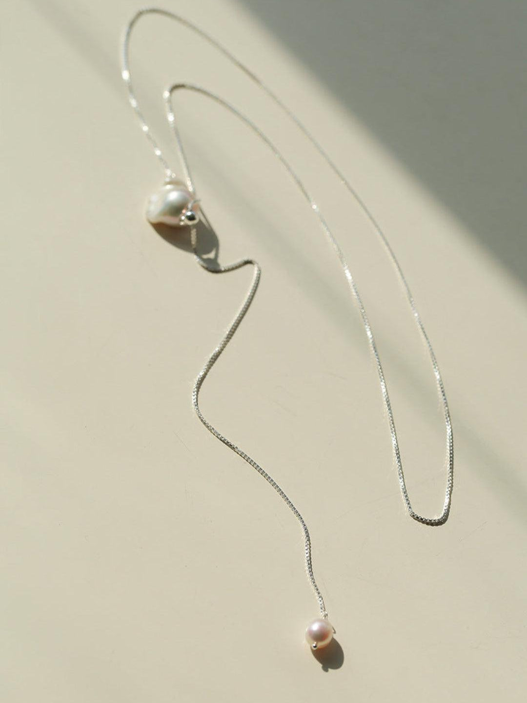 Long Pull Sterling Silver Chain Baroque Necklace - Gembea Jewelry