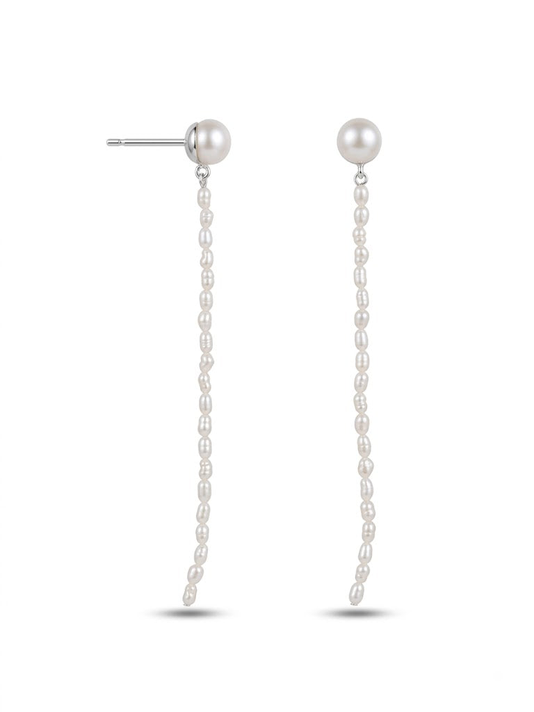 Long Rice Pearl Pendant Earrings gembea jewelry
