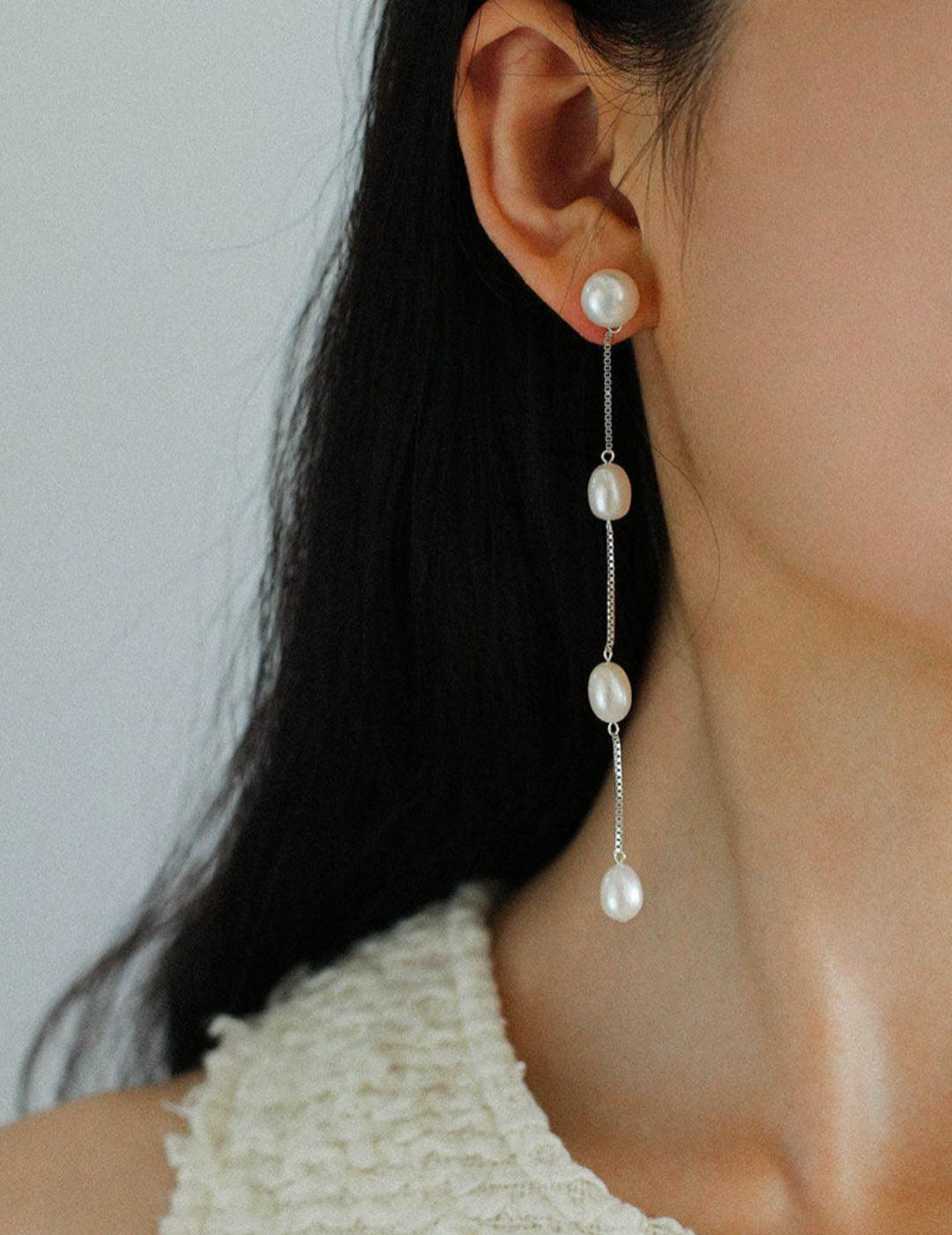 Galaxy Falls Series Tassel Pearl Earrings - Gembea Jewelry