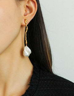 Long Tree Branch Baroque Drop Earrings - Gembea Jewelry