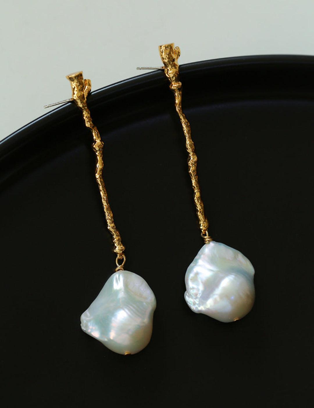 Long Tree Branch Baroque Drop Earrings - Gembea Jewelry