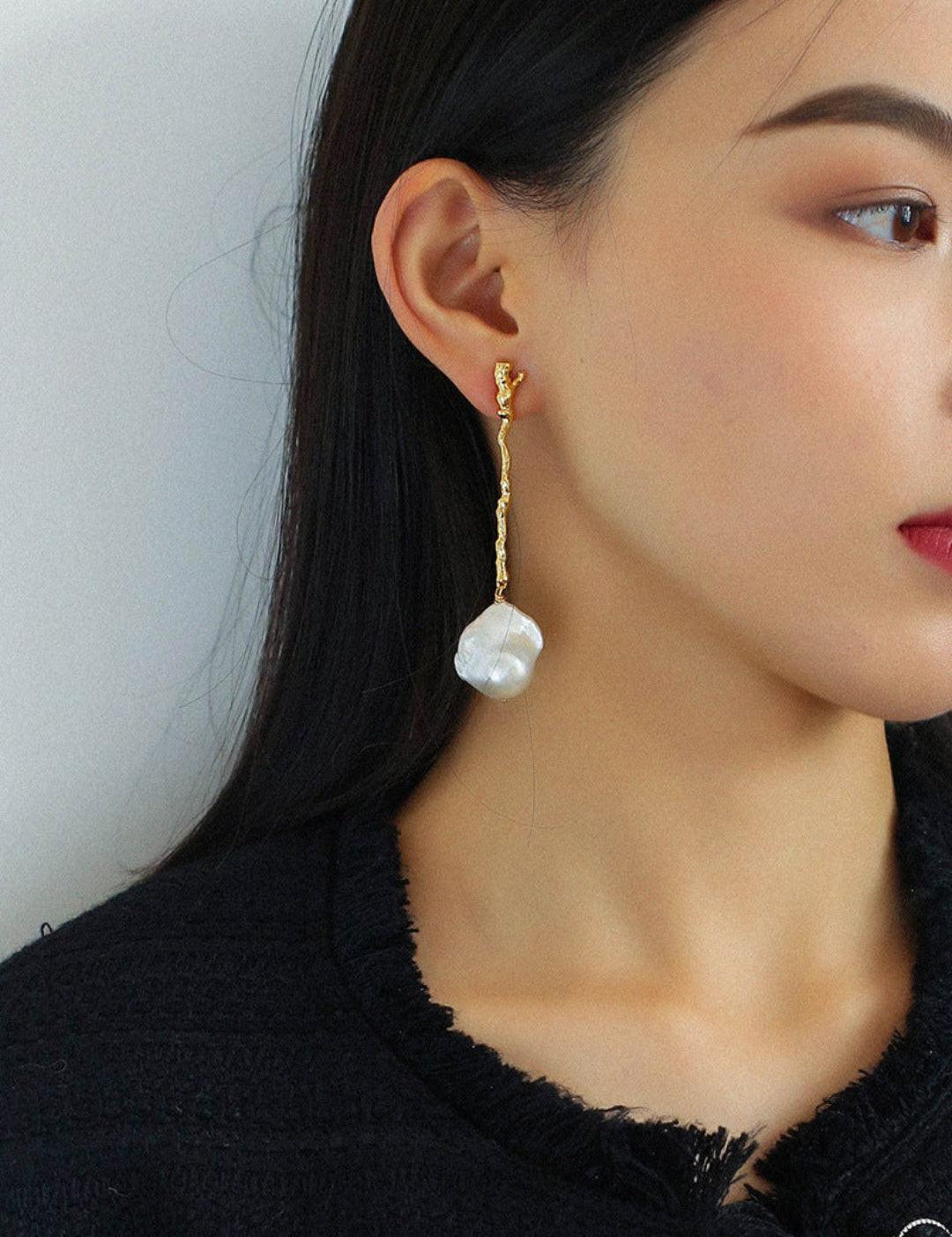 Long Tree Branch Baroque Drop Earrings - Gembea Jewelry