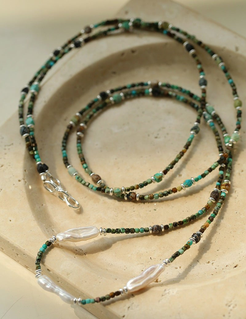 Long Turquoise Baroque Pearl Beaded Necklace