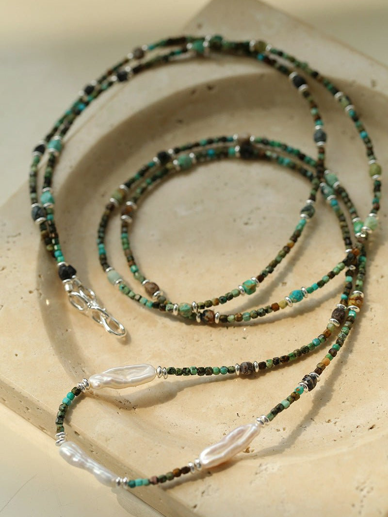 Long Turquoise Baroque Pearl Beaded Necklace