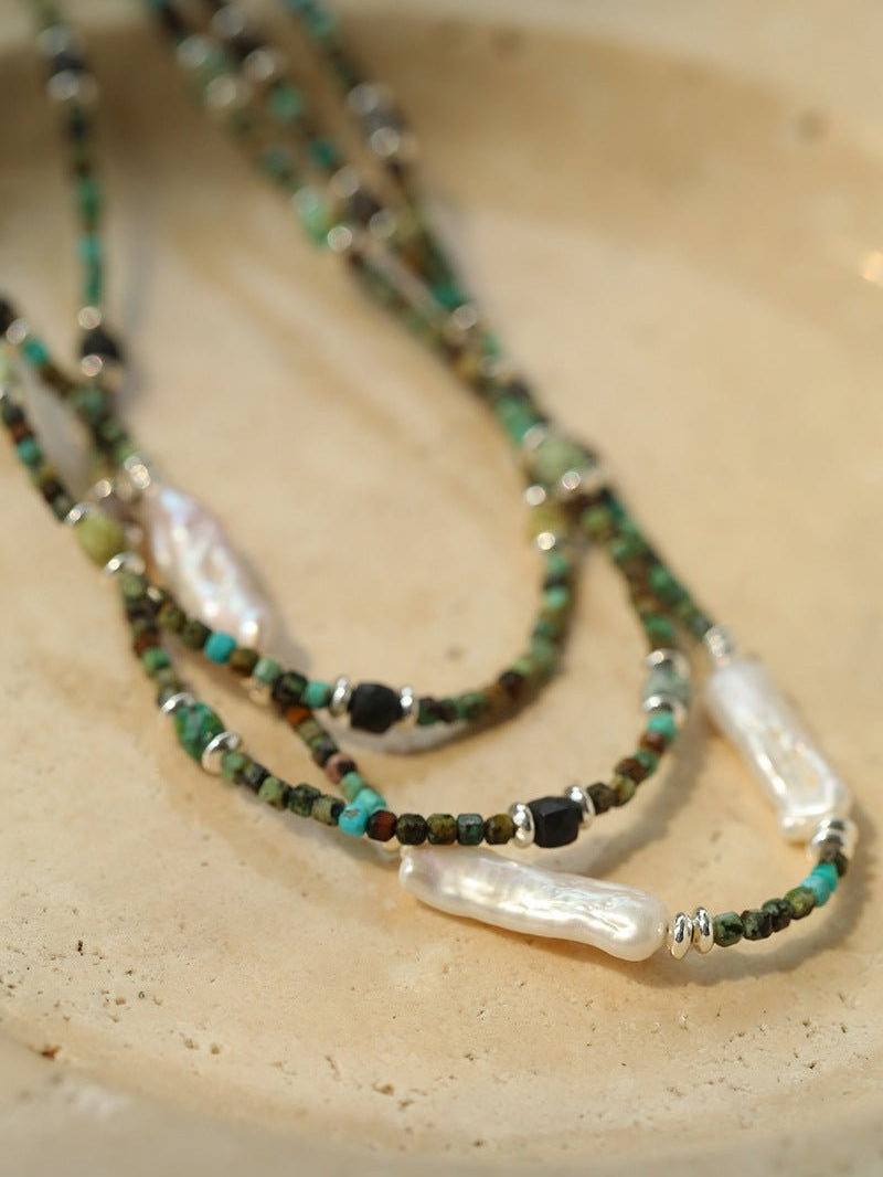 Long Turquoise Baroque Pearl Beaded Necklace