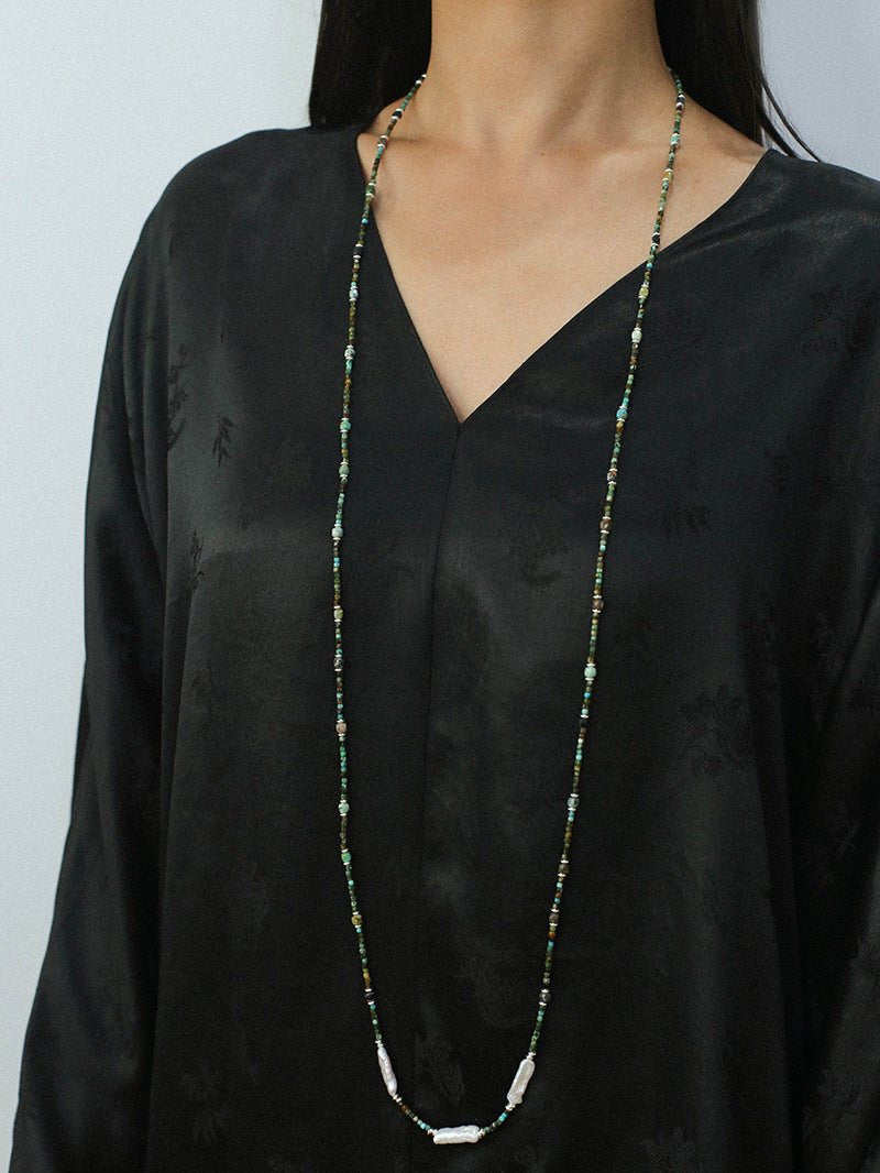 Long Turquoise Baroque Pearl Beaded Necklace