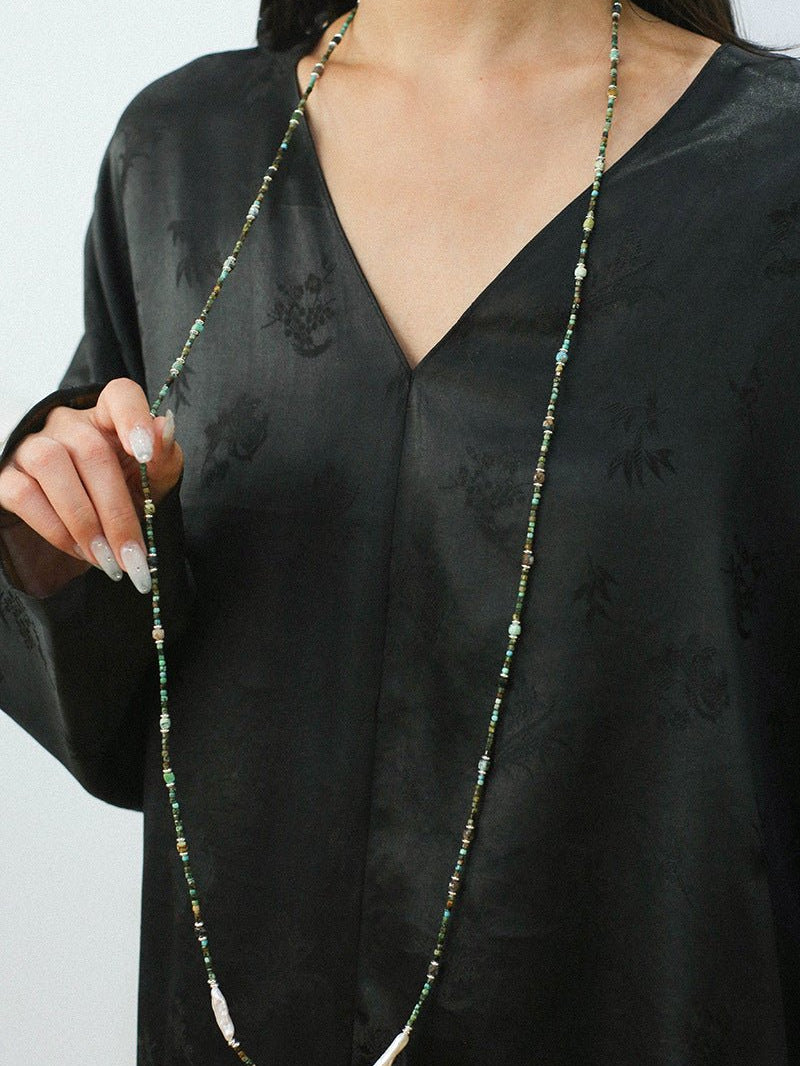 Long Turquoise Baroque Pearl Beaded Necklace