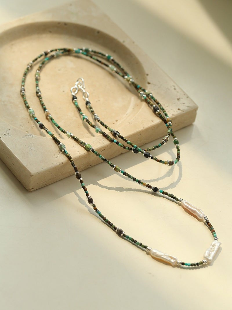 Long Turquoise Baroque Pearl Beaded Necklace