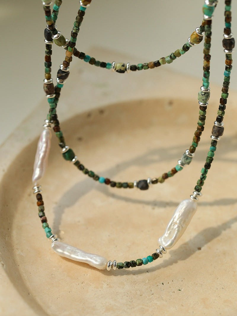 Long Turquoise Baroque Pearl Beaded Necklace