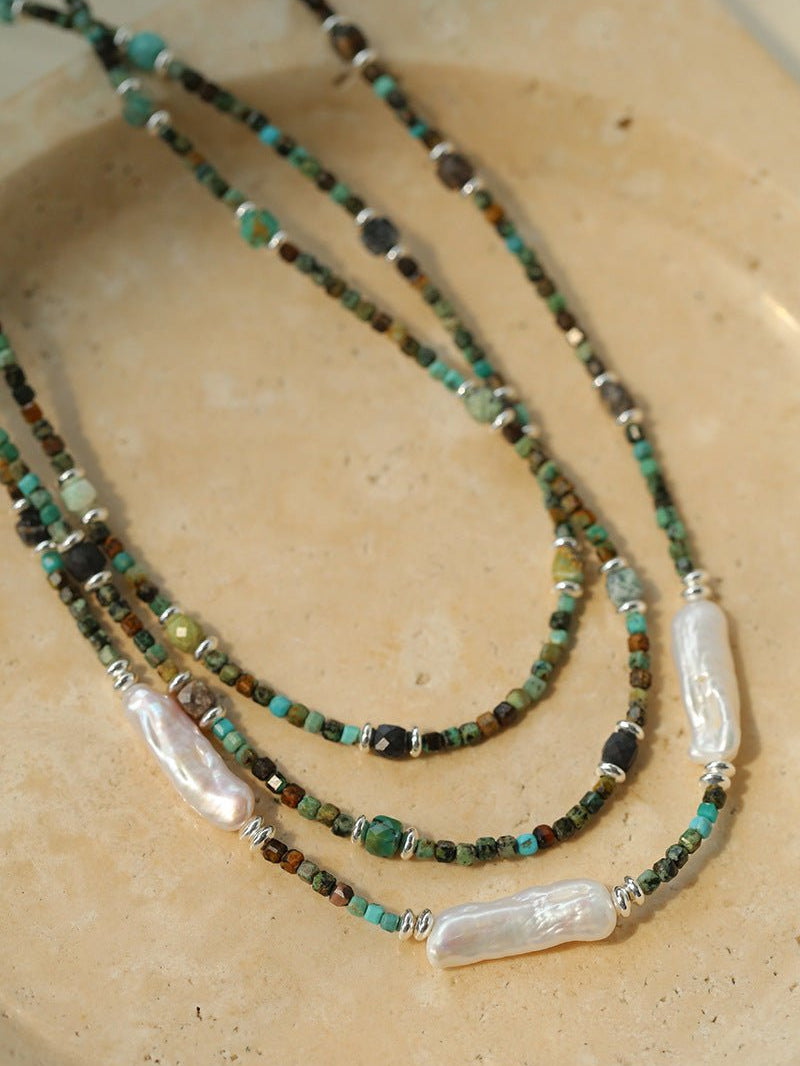 Long Turquoise Baroque Pearl Beaded Necklace