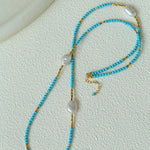 Long Turquoise Gold Bead Baroque Pearl Necklace gembea jewelry