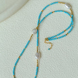 Long Turquoise Gold Bead Baroque Pearl Necklace gembea jewelry