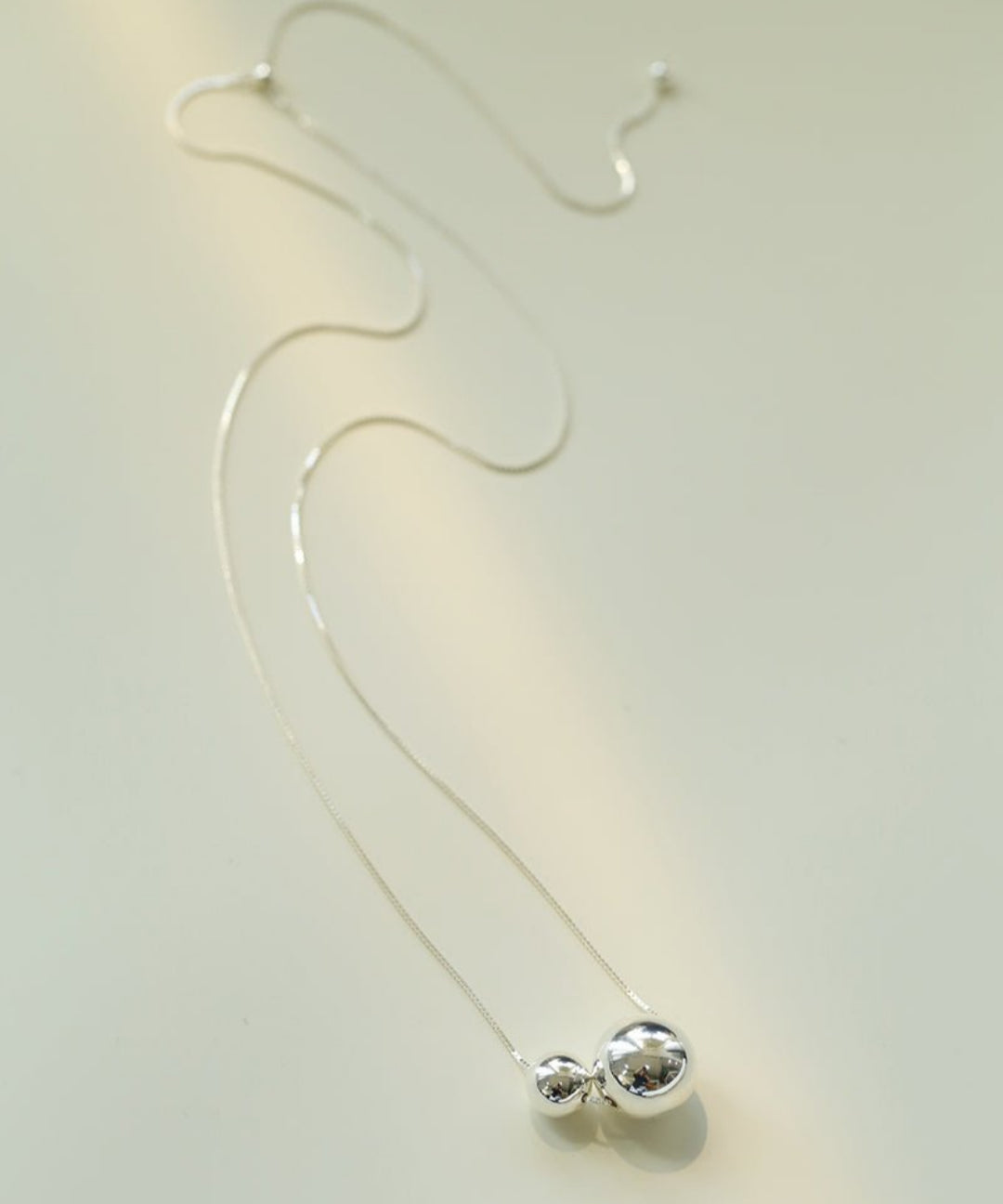 Long Twin Sphere Sterling Silver Necklace gembea jewelry