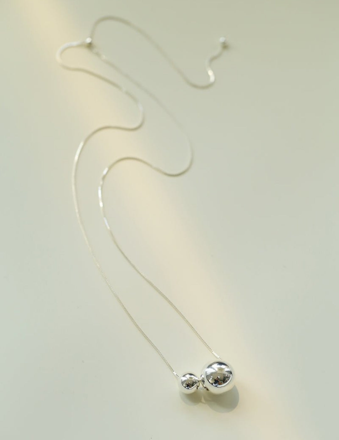 Long Twin Sphere Sterling Silver Necklace gembea jewelry