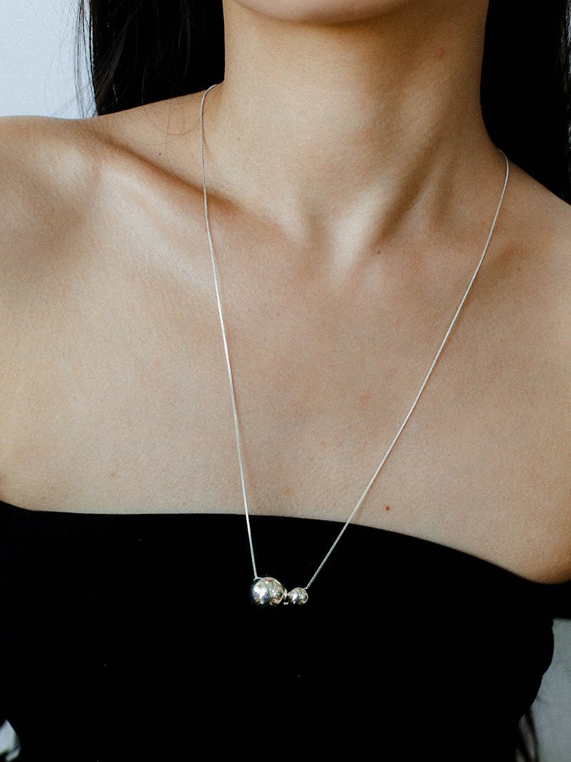 Long Twin Sphere Sterling Silver Necklace gembea jewelry