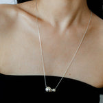 Long Twin Sphere Sterling Silver Necklace gembea jewelry